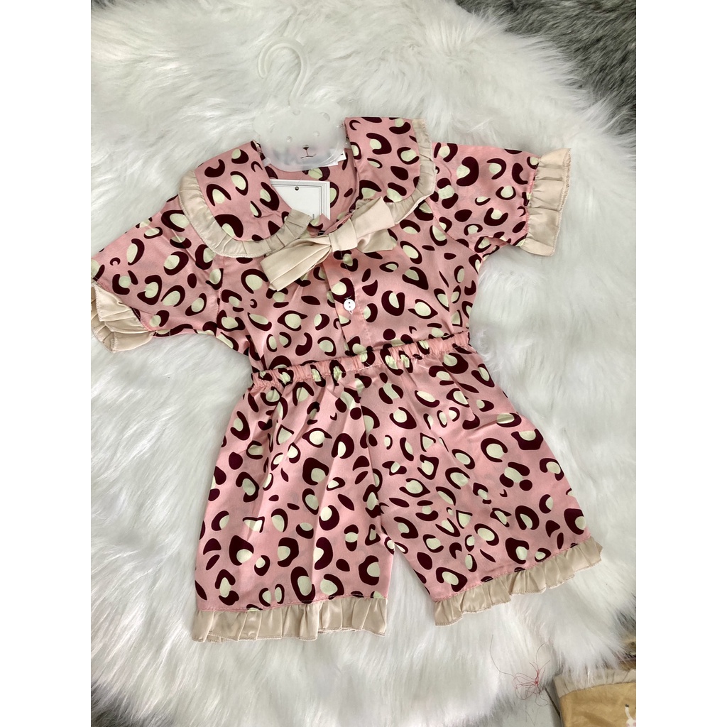 Bộ pijama lụa cộc tay cho bé gái