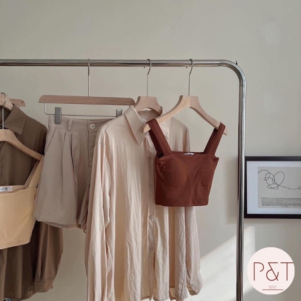 Áo hai dây bản to có mút ngực, áo bra hai dây croptop bản to ôm dáng