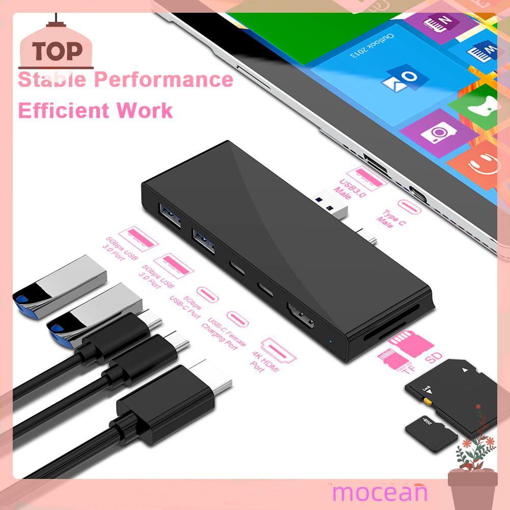 Mocean Đầu Đọc Thẻ Nhớ 7 Trong 2 Usb-C Hub Hdmi-Compatible 2 Usb 3.0 2 Type-C Pd Sd Tf Cho Surface Pro 7