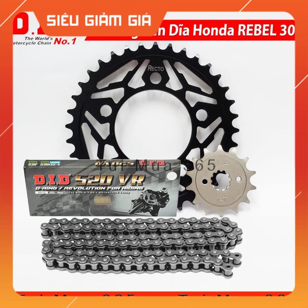 NHÔNG SÊN DĨA HONDA REBEL 300 RECTO - SÊN DID 520 O-RING ( 14T x 36T ) chính hãng