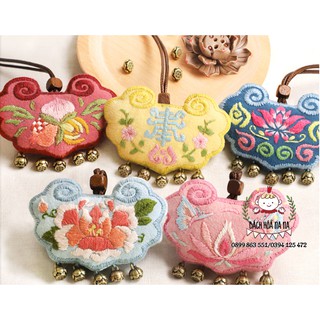 DIY bộ KIT nguyên liệu thêu túi thơm Bình An May Mắn Omamori Khánh Chuông - Handmade Nana Shop