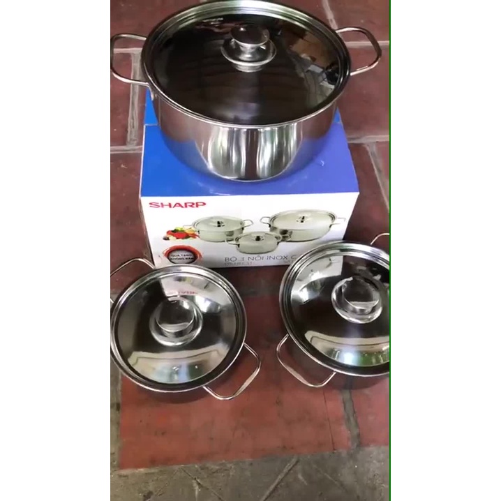 Bộ 3 Nồi Inox Sharp - Bộ Nồi Inox Dùng Cho Mọi Loại Bếp