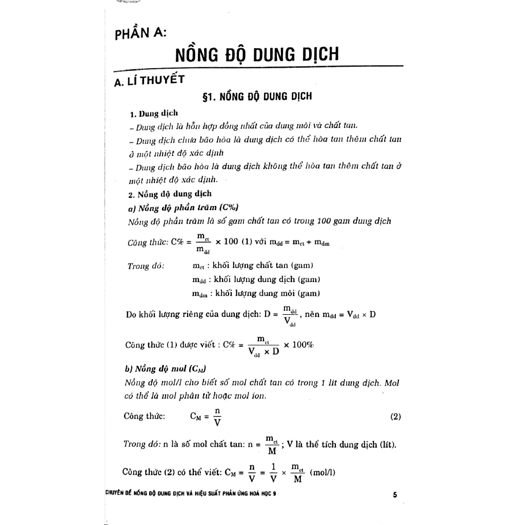 Sách - Chuyên Đề Nồng Độ Dung Dịch Và Hiệu Suất Phản Ứng Hóa 9