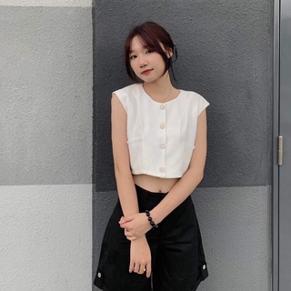 Áo croptop dáng gile nút phối cao cấp