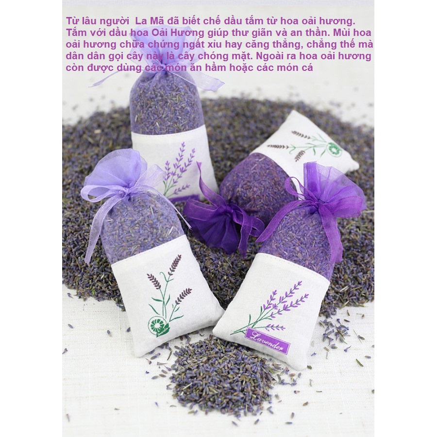 Túi thơm để tủ quần áo Nụ Hoa Khô Oải Hương Lavender, Túi Thơm treo xe Mùi Thơm Nhẹ Dịu tự nhiên dễ chịu