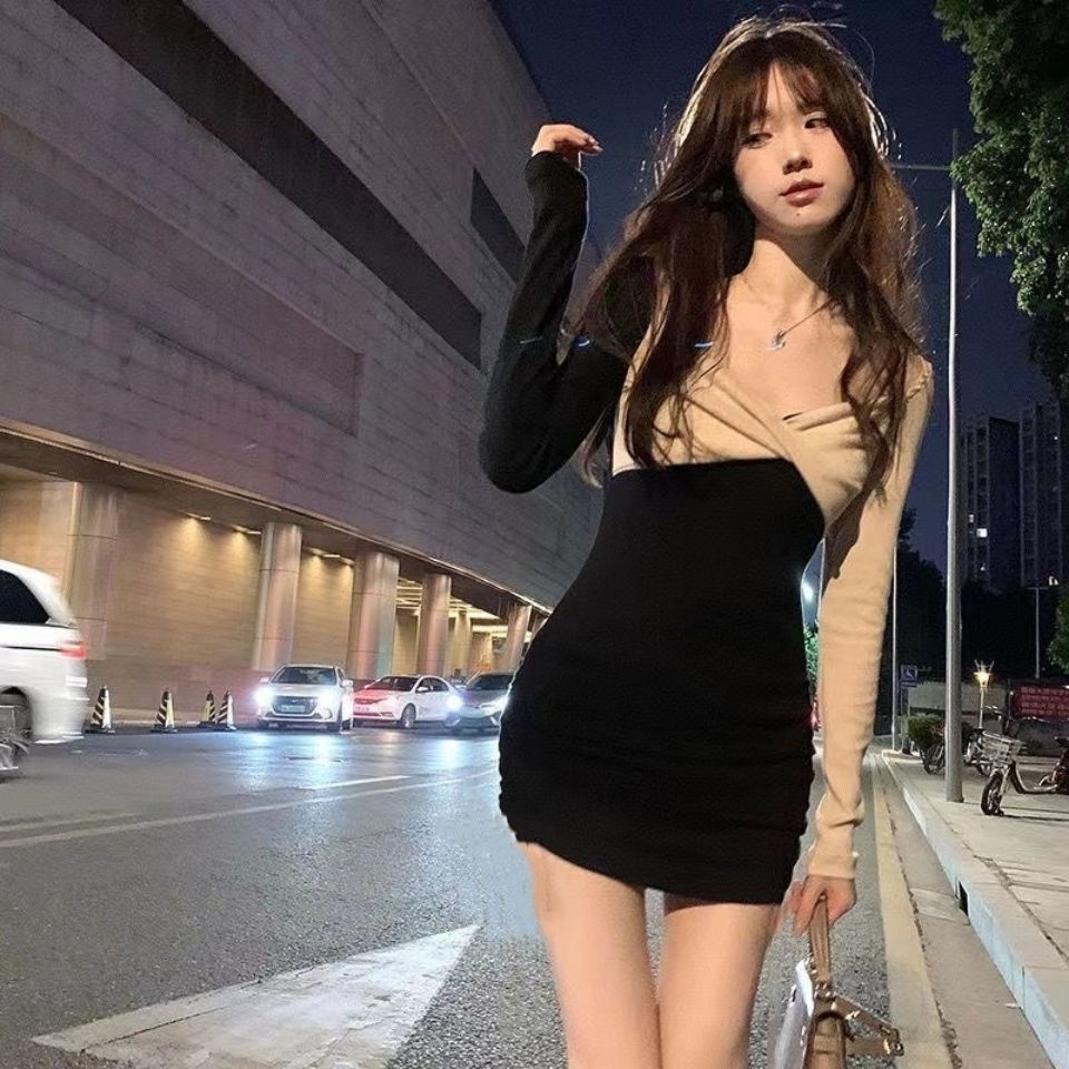 Đầm Dáng Ôm Cổ Cao Màu Sắc Tương Phản Thời Trang Xuân Hè Dành Cho Nữ 2022