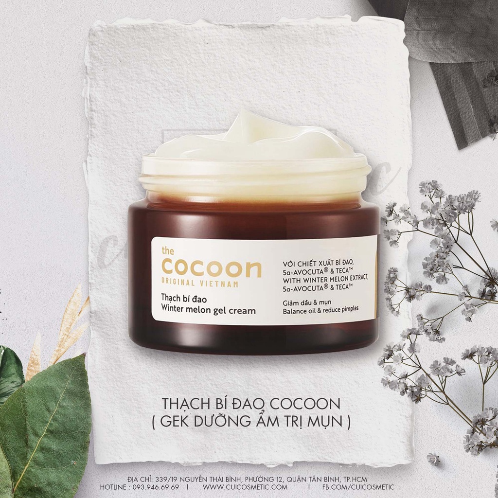 Thạch Bí Đao cocoon (kem dưỡng ẩm) cấp ẩm và ngừa mụn 30ml thuần chay