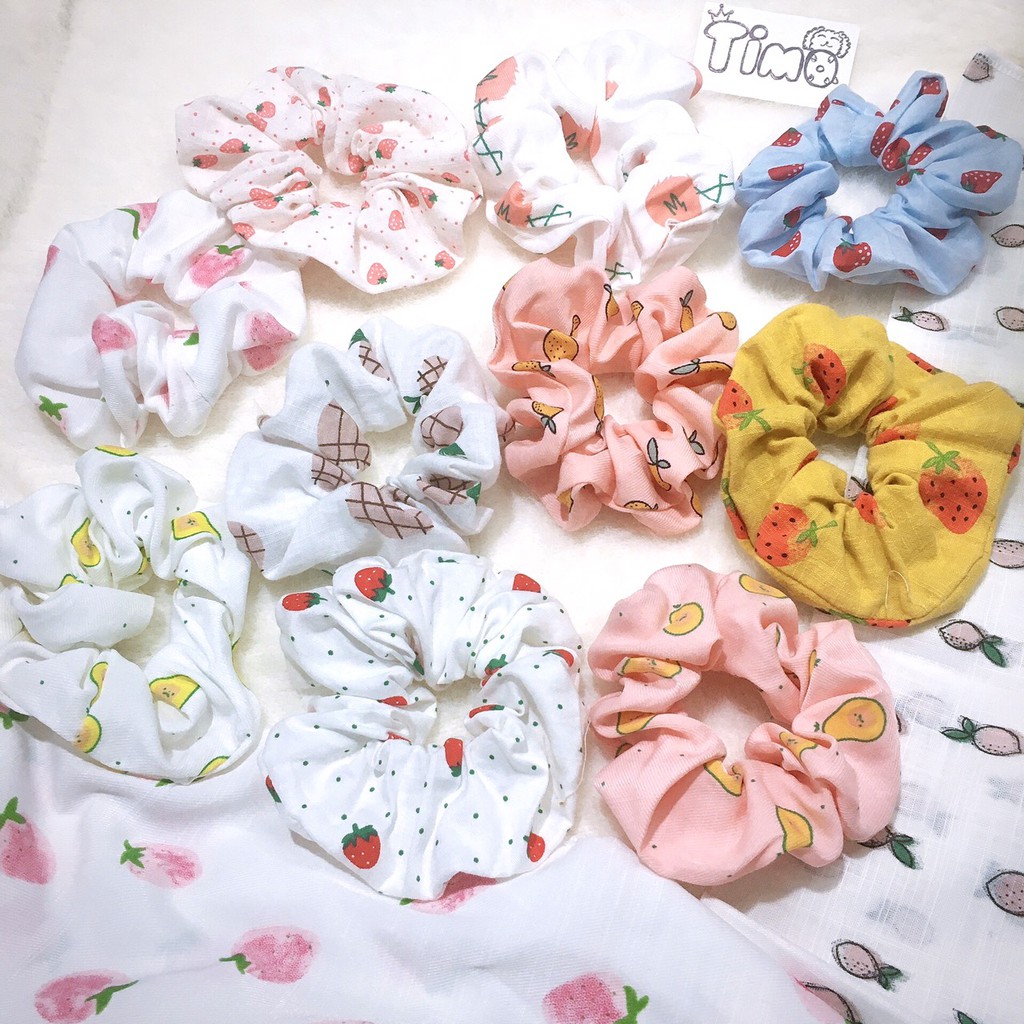 Buộc Tóc Scrunchies Caro Cầu Vồng Trơn Nữ Hàn Quốc PK29