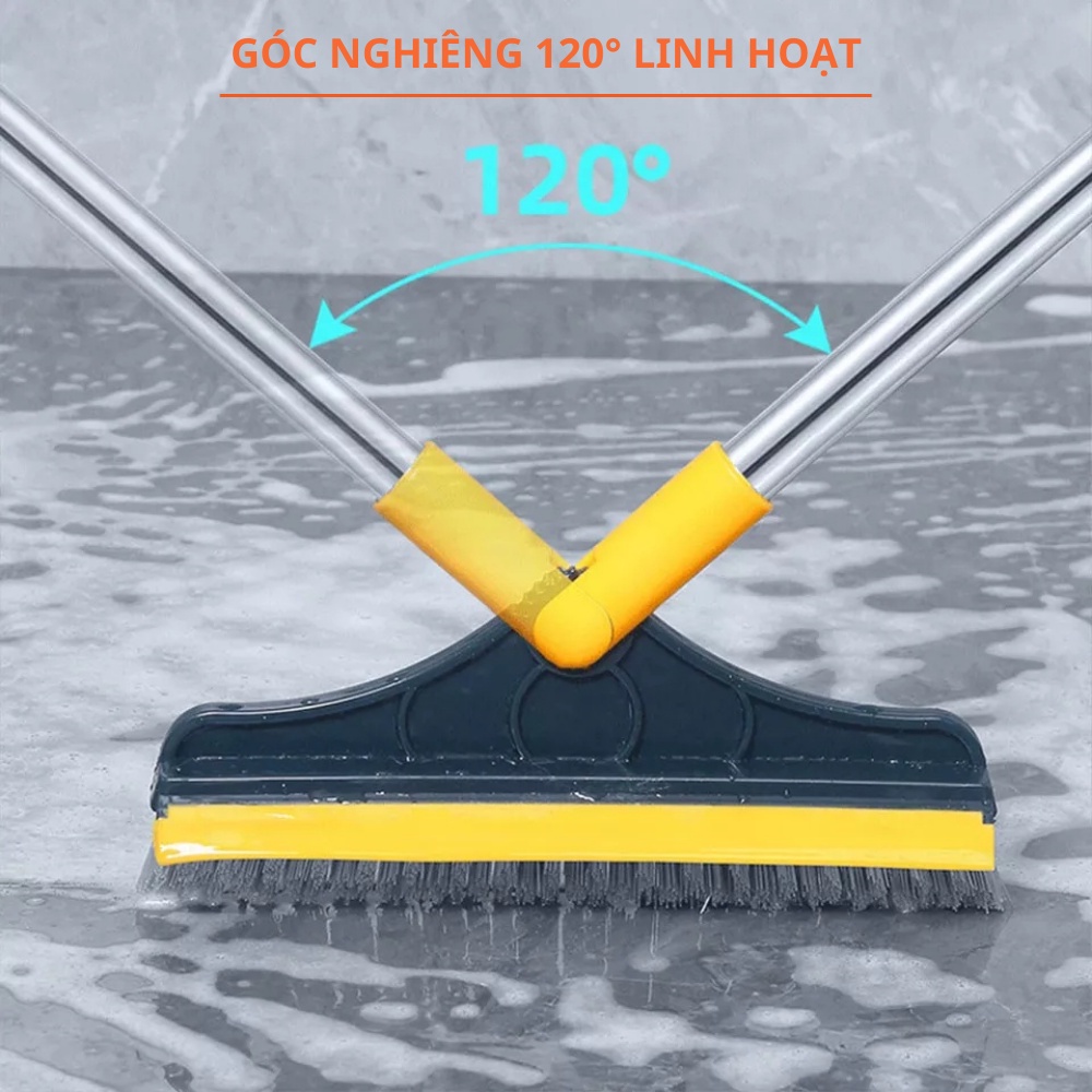 Chổi Chà, Quét Sàn 2 Trong 1 Thông Minh Cổ Xoay 120 Độ, Kiêm Gạt Nước, Lau Sạch Mọi Góc Bẩn