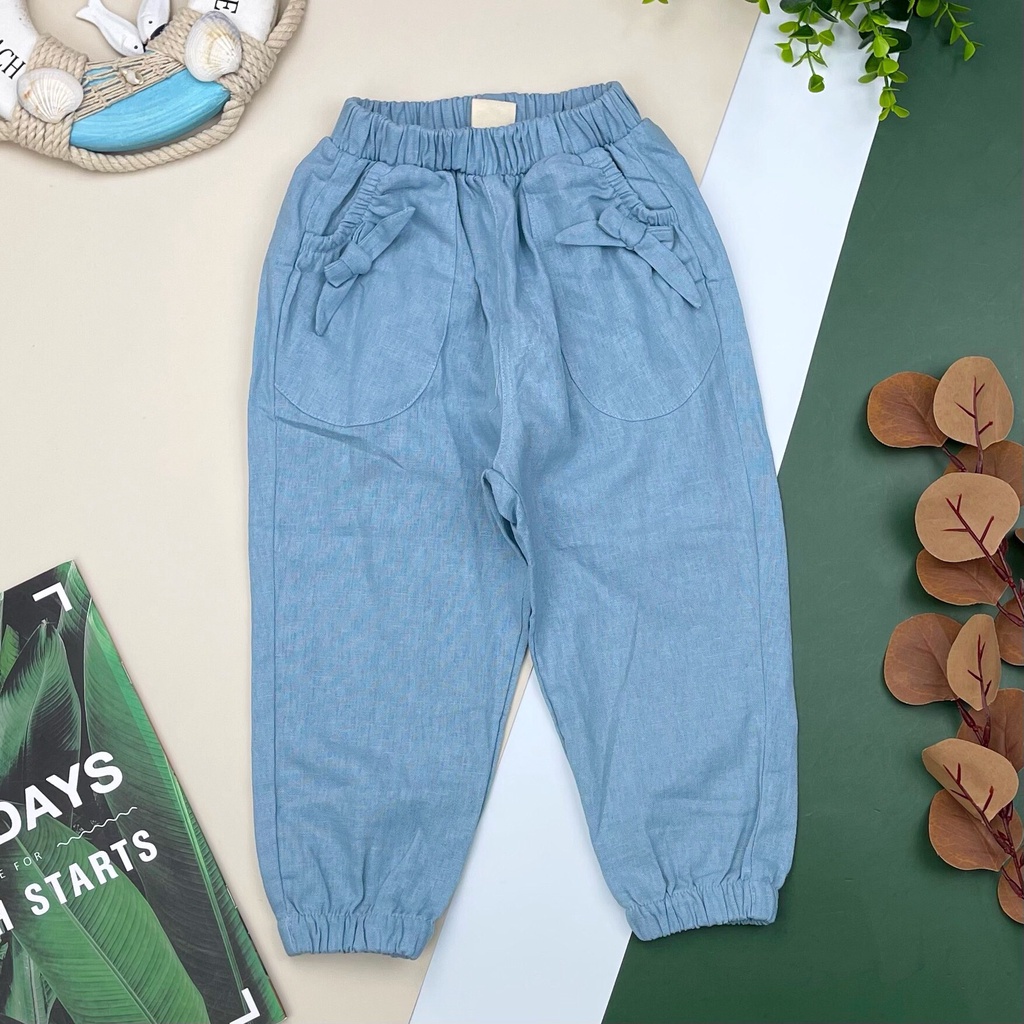 Quần dài Linen nơ bo gấu bé gái 10-38kg
