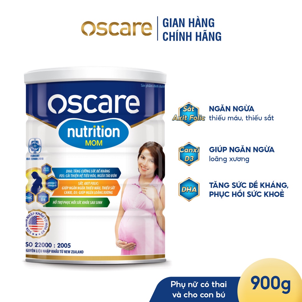 Bộ 3 Hộp Sữa Bầu OSCARE Nutrition Mom Thơm Ngon Dễ Uống, Bổ Sung Dinh Dưỡng Cho Mẹ Và Bé Hộp 900g