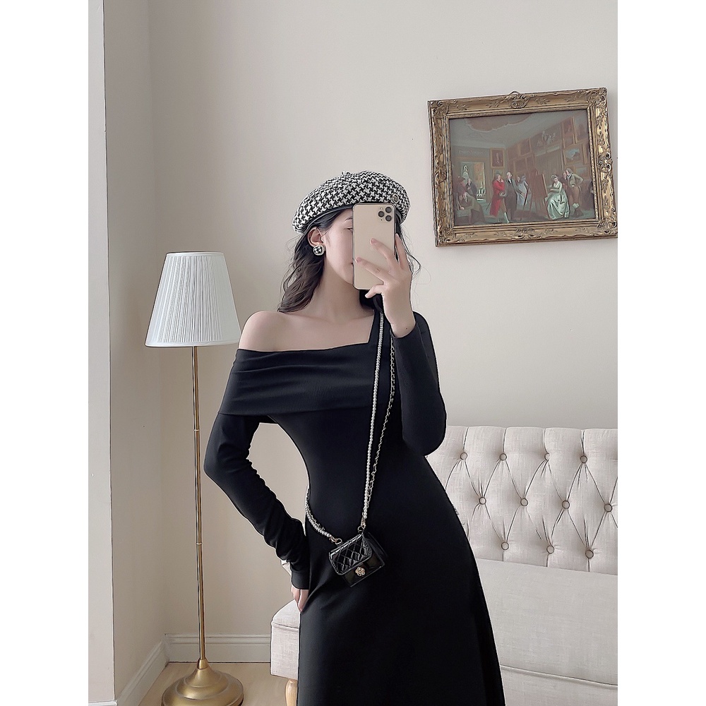 Đầm len tăm lệch vai design by LYRA,  váy chất tăm đanh tôn dáng sang chảnh, nữ tính-LWTVD384 | BigBuy360 - bigbuy360.vn