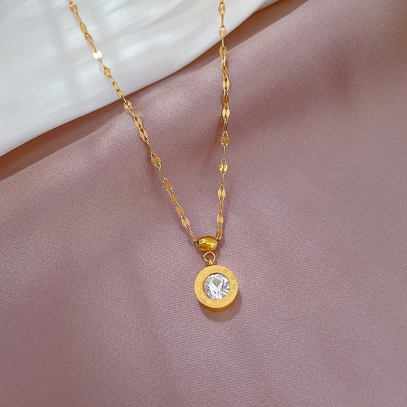 Dây chuyền titan nữ không gỉ mạ vàng 18k mặt khắc số la mã thời trang thanh lịch mẫu mới nhất
