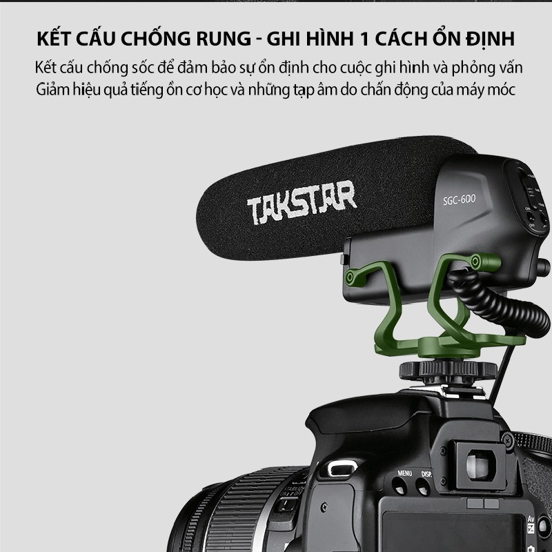 Mic Thu Âm Gắn Máy Quay Chính Hãng Cao Cấp Takstar SGC-600 Giảm Ồn, Điều Chỉnh Độ Nhạy, Lọc Tạp Âm Bảo Hành 1 Năm