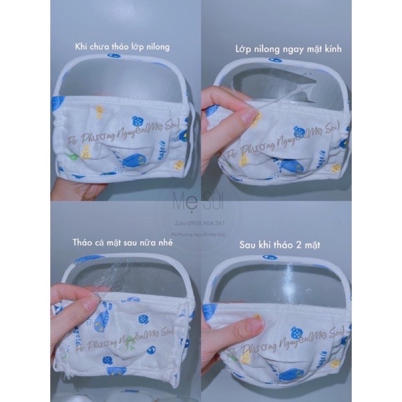 Khẩu Trang Mặt Kính Vải Xô Cho Bé Sói Cá Hý