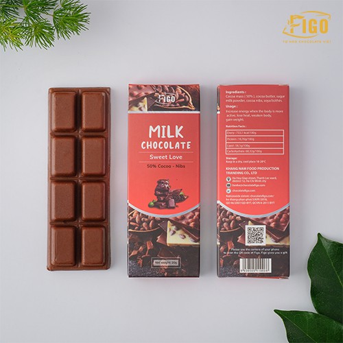 [Chính hãng] Bar 20gr- Milk Chocolate, Kẹo Socola sữa 50% Cacao Figo nhân Hạt Nibs tan ngay trong miệng, Ăn là Nghiện