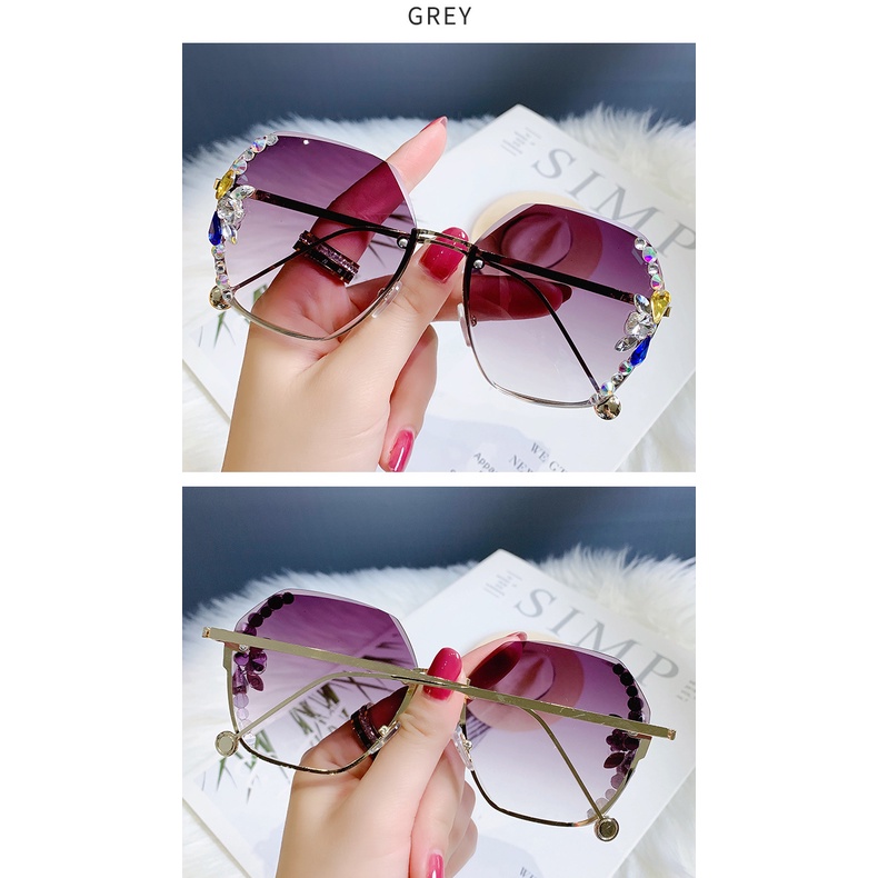 Kính Mát Nữ Không Gọng Chống Tia UV Đính Kim Cương
