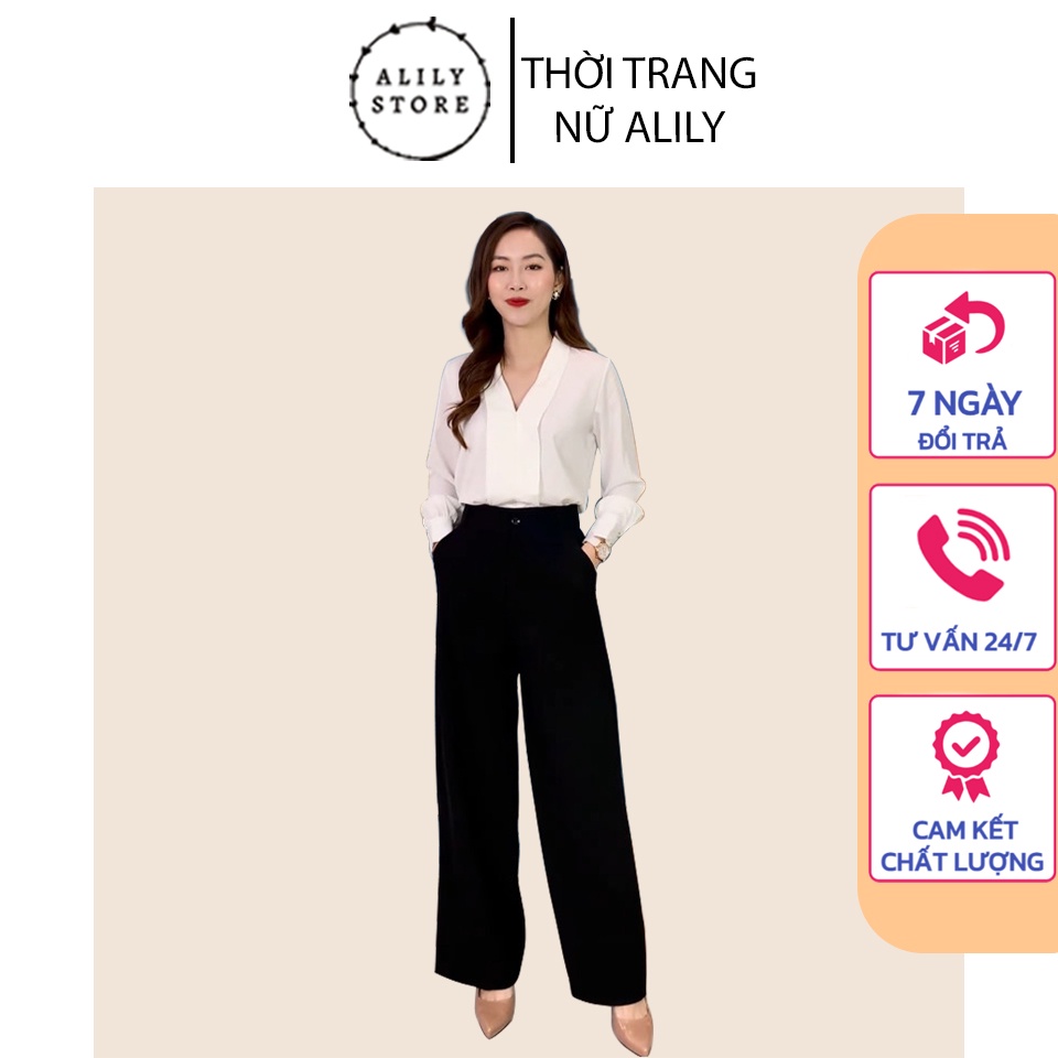 Quần ống rộng nữ ALILY Q788 cạp cao khóa trước, chất vải tuyết mưa cao cấp