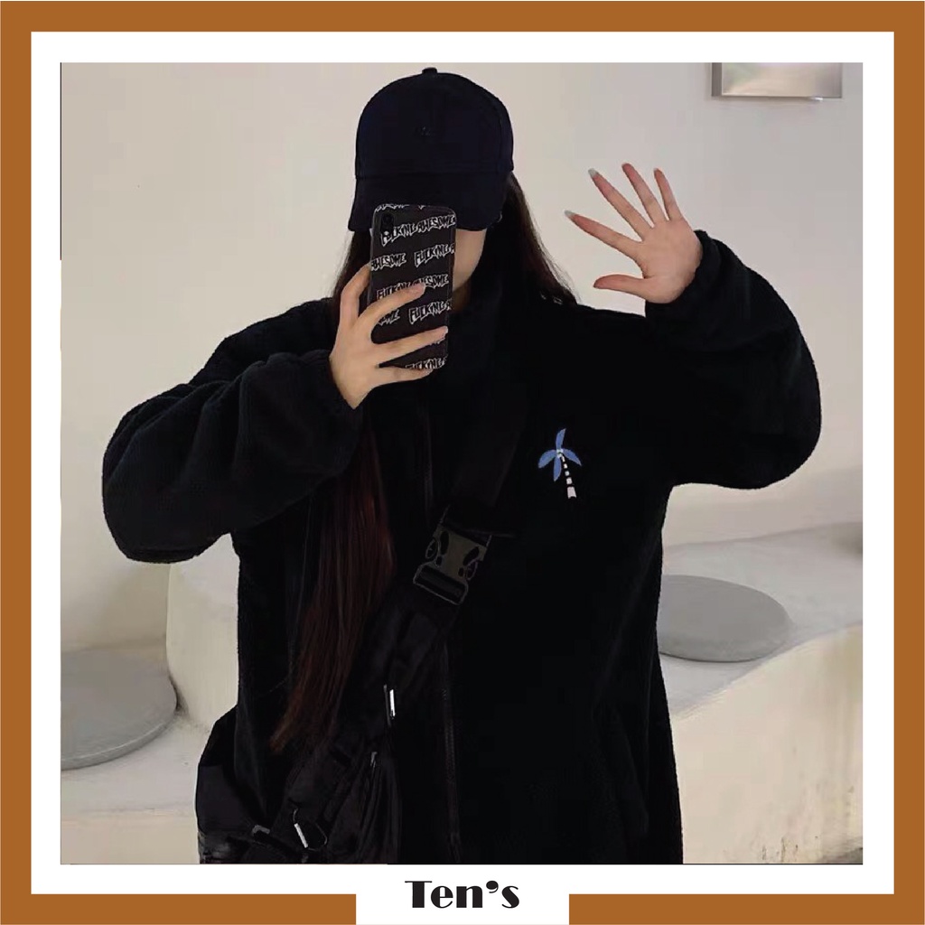 Áo khoác lông cừu mùa đông hình thêu trước ngực phong cách Hồng Kông | BigBuy360 - bigbuy360.vn