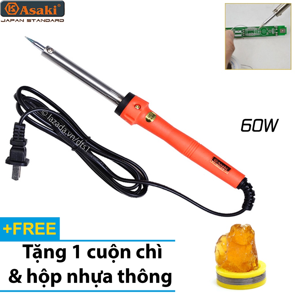 Mỏ hàn thiếc - mỏ hàn chì điện tử 60W HARDEN ASAKI lên nhiệt nhanh, mối hàn đẹp, độ bền cao - Tặng cuộn thiếc nhựa thông