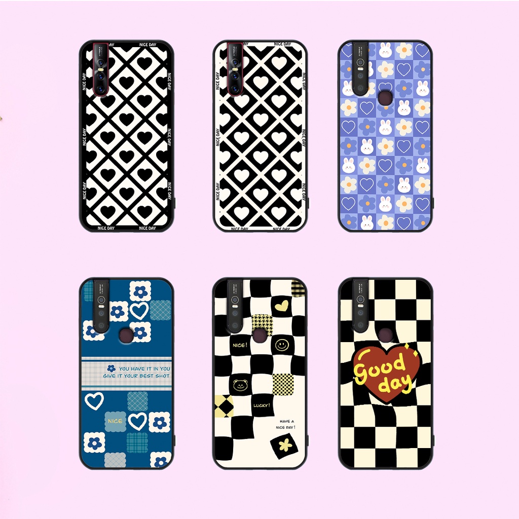 Ốp lưng Vivo V15 / V15 Pro in hoạ tiết caro trái tim đen trắng, gấu bear cute đáng yêu