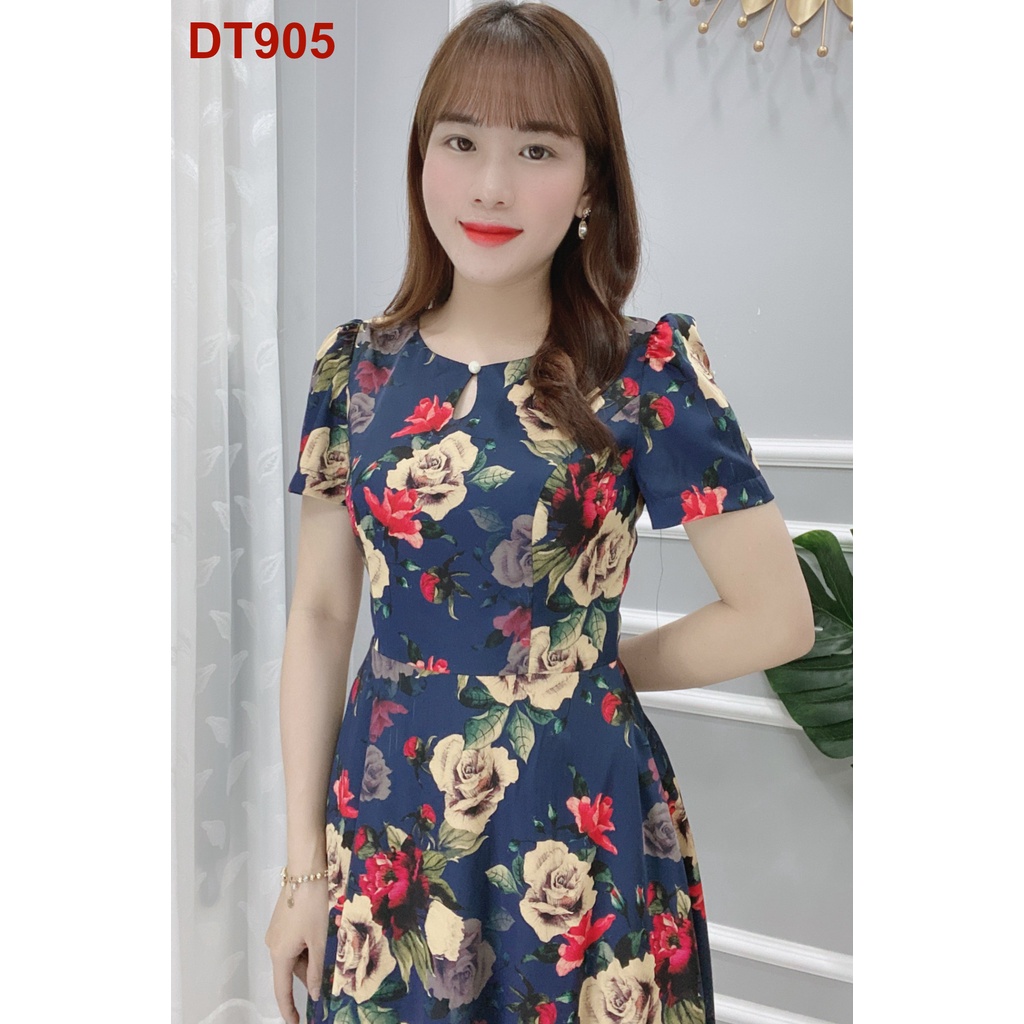 Đầm Nữ Thiết Kế Họa Tiết Hoa Cao Cấp Siêu Hot 2022 - Váy Đầm Trung Niên - DT905