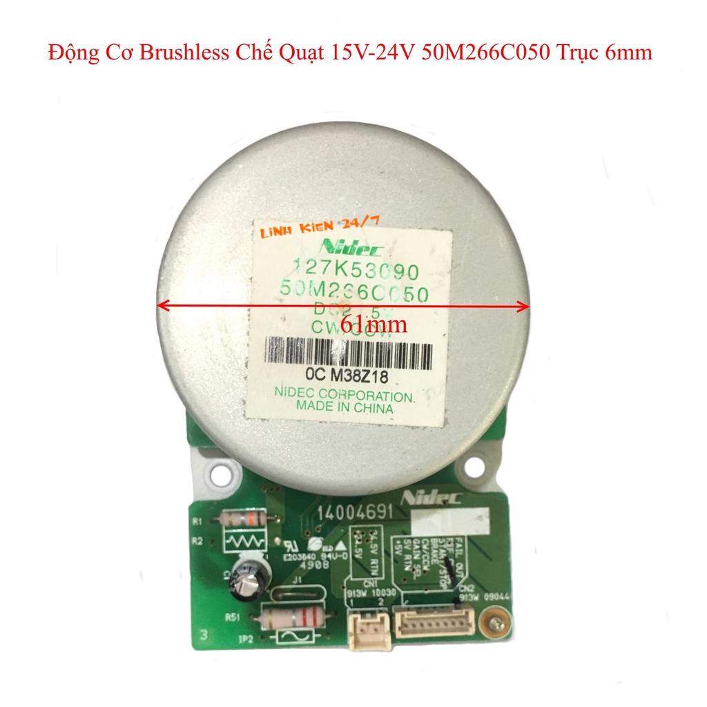ĐỘNG CƠ BRUSHLESS KHÔNG CHỔI THAN CHẾ QUẠT 15V-24V 50M266C050 TRỤC 6MM