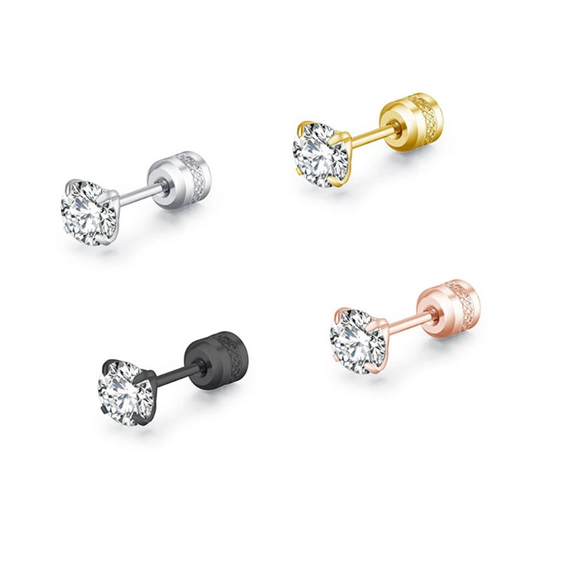 Bông Tai Đinh Tán Bằng Thép Không Gỉ Đính Đá Zircon Không Gây Dị Ứng