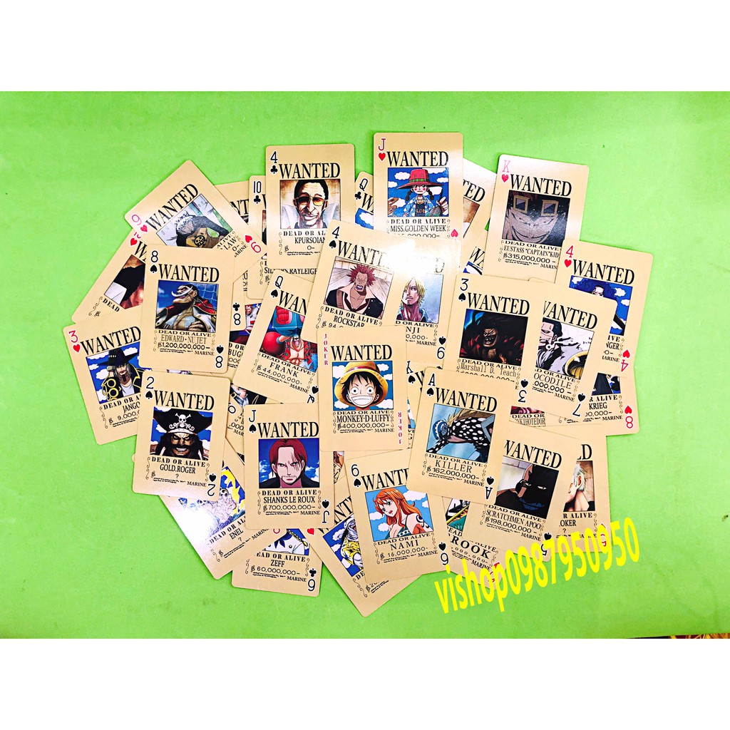 Bộ bài Tây anime onepiece Wanted Truy Nã,Rozo,luffy,chopper , bộ Tú 54 lá in hình anime manga dễ thương si