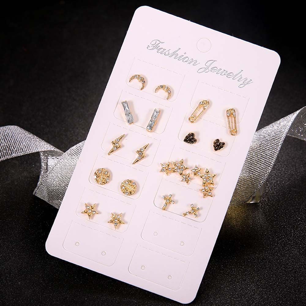 Set 18 Khuyên Tai Bằng Kim Loại Hình Trăng Sao / Trái Tim / Chữ Thập / Ngôi Sao Nhiều Màu Dễ Thương Thời Trang Cho Nữ