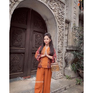 Sét Lam Đi Chùa Thổ Cẩm C086