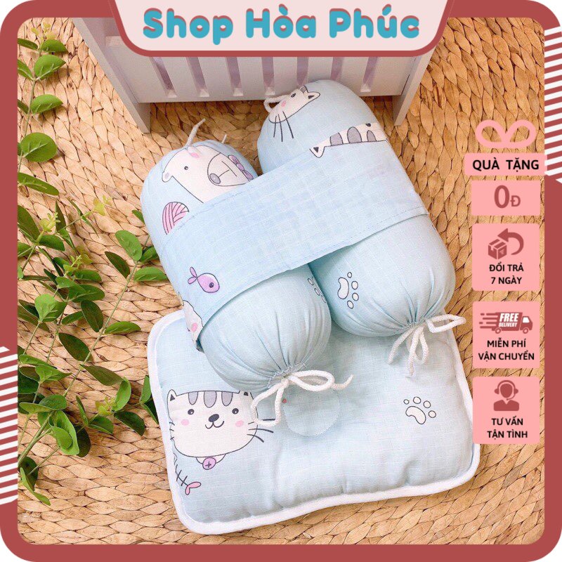 Bộ Gối Chặn Bông Vải Xô, Bộ Chèn Chống Giaạt Mình Cho Bé Sơ Sinh Thoải Mái, Mềm Mại