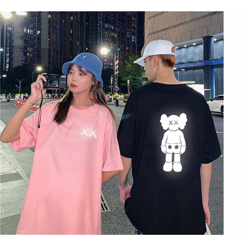 Áo thun tay lỡ phản quang gấu mặt trước form rộng unisex nam nữ cotton basic tee oversize phông dáng suông siêu đẹp