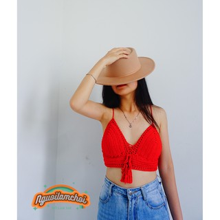 Áo bikini len móc làm tay NGUOILAMCHOI thiết kế đơn giản có may lót, mặc đi biển, dã ngoại sexy, quyến rũ