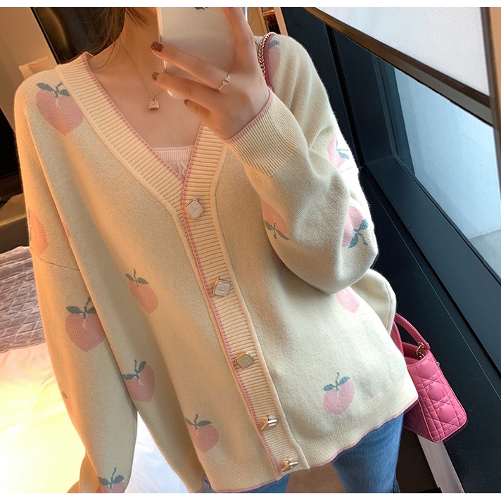 Áo Khoác Cardigan Dáng Rộng In Hình Trái Cây Xinh Xắn Theo Phong Cách Hàn Quốc | BigBuy360 - bigbuy360.vn