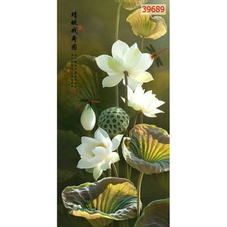 Tranh dán tường 3D hoa sen khổ dọc cao 1.25m*0.8m có keo sẵn
