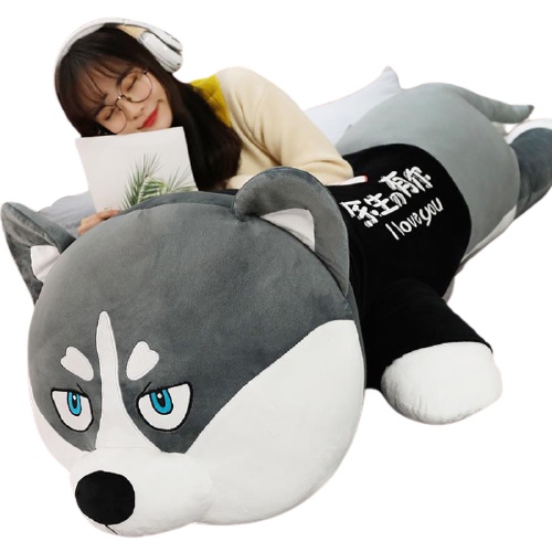 GẤU BÔNG CHÚ CHÓ HUSKY SIZE LỚN VẢI 4 CHIỀU SIÊU MỊN CO GIẢN HÀNG CAO CẤP