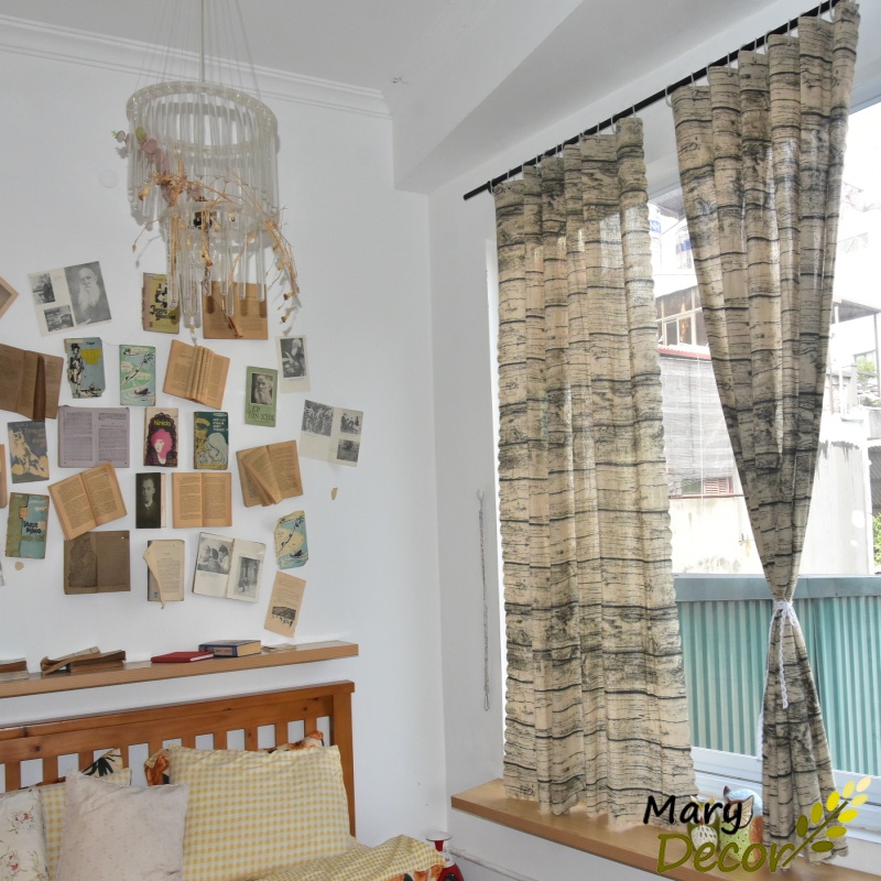Rèm cửa sổ trang trí vải bố linen đẹp - họa tiết vân gỗ R-E10