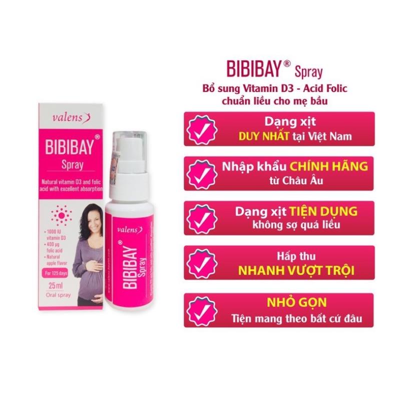 Bibibay Spray Bổ Sung Acid folic Và Vitamin D Cho Mẹ Bầu Chai Xịt 25ml