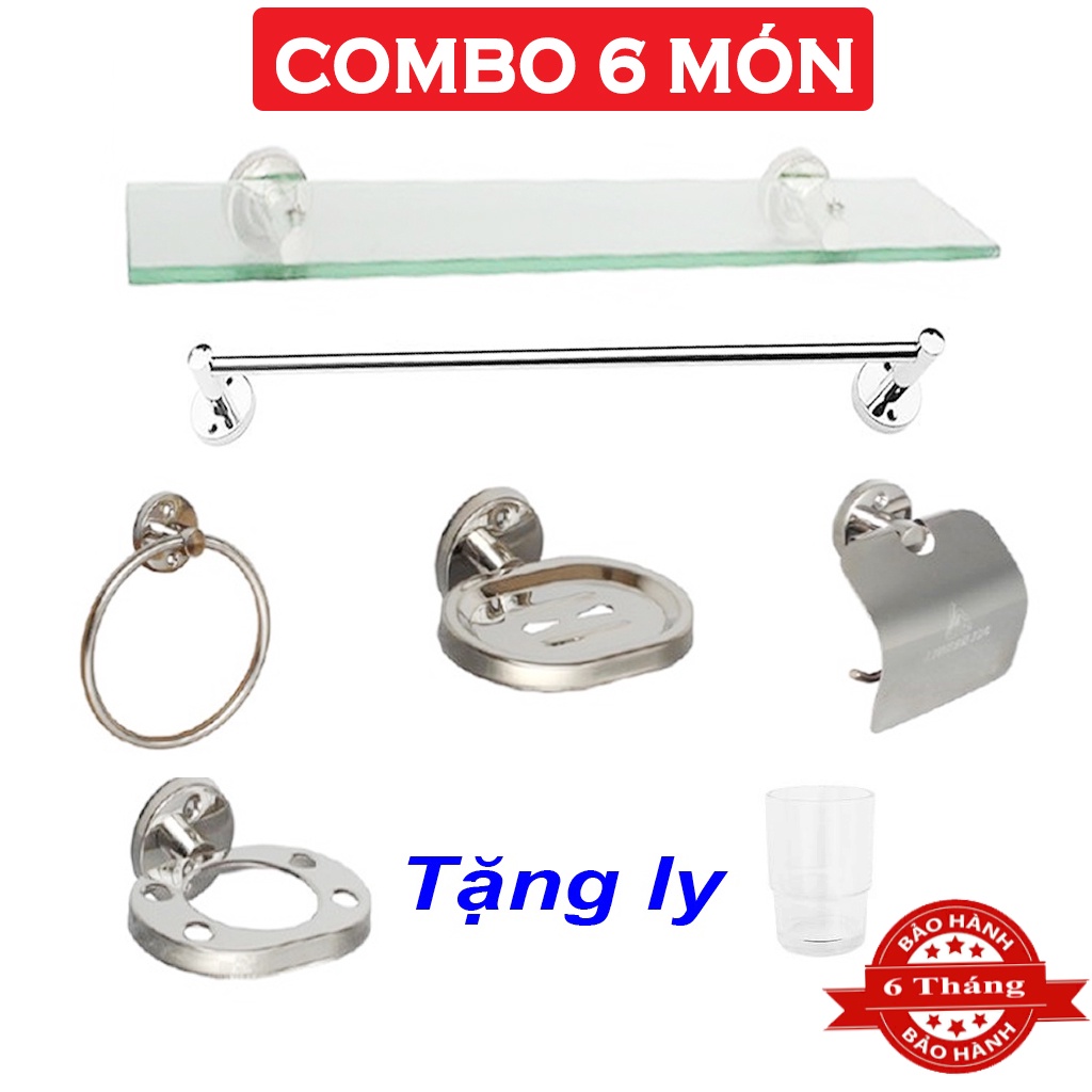 Bộ phụ kiện phòng tắm Inox 6 món giá rẻ, sử dụng tốt cho các công trình nhà ở, nhà trọ