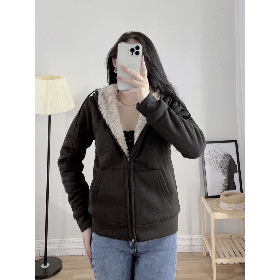 Áo khoác nỉ nữ lót lông, Áo hoodie kéo khóa nữ ấm áp trẻ trung Mamen Shop | WebRaoVat - webraovat.net.vn