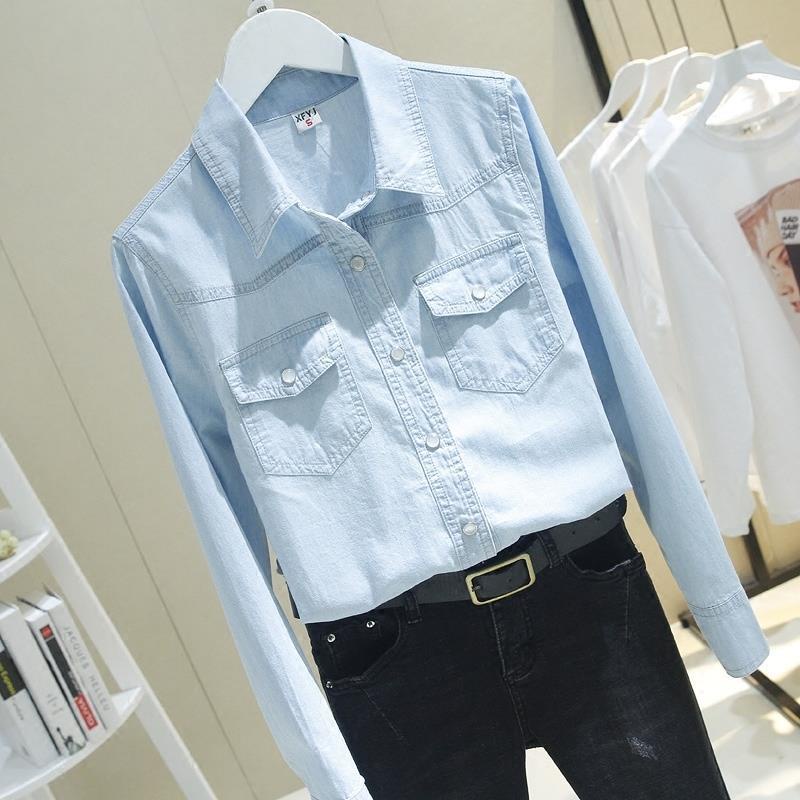 Áo Sơ Mi Denim Dài Tay Phong Cách Hàn Quốc Thời Trang Cho Nữ