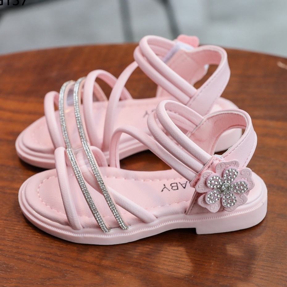 Sandal Đan Dây Đính Hạt Màu Hồng Và Trắng Cho Bé Gái Từ 1 Đến 4 Tuổi MINTSCLOSET Mint's Closet - G137