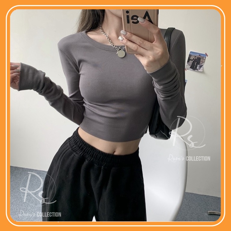 Áo Croptop Dài Tay ôm Body Màu Trơn Chất Bo Tăm Cá Tính