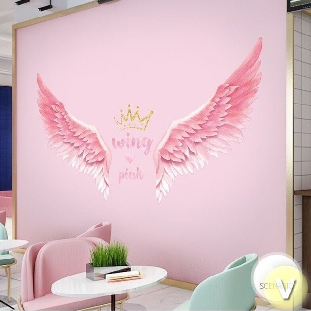 decal dán tường đôi cánh hồng