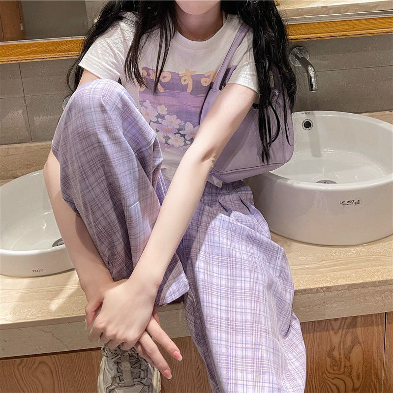 Set áo thun ngắn tay + quần dài ống rộng thời trang dành cho nữ (có bán lẻ)