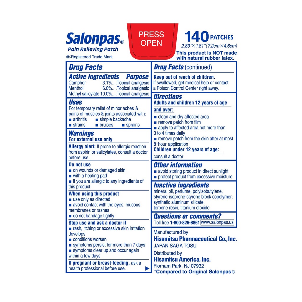 Miếng dán salonpas của Mỹ 140 miếng