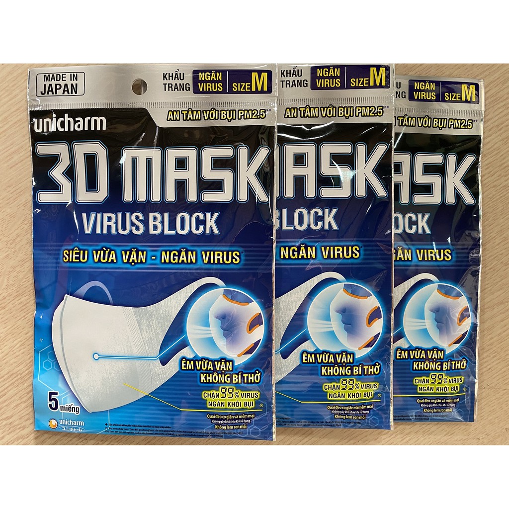 COMBO 60 CÁI KHẨU TRANG 3D MASK VIRUS BLOCK (10 GÓI)