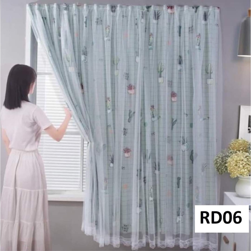 (Sale) Rèm cửa dán tường 2 lớp không cần khoan, dễ vệ sinh, họa tiết sinh động che nắng cửa sổ và decor phòng ngủ