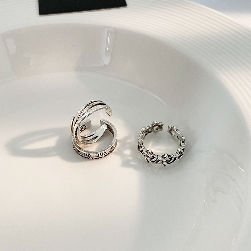 Set 3 nhẫn WE FLOWER mạ bạc dạng hở điều chỉnh được họa tiết chữ số La Mã phong cách cổ điển thời trang cá tính unisex